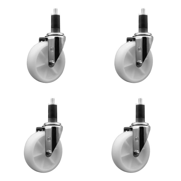5'' Nylon Wheel Swivel 1-1/4'' Expanding Stem Caster Set, 4PK